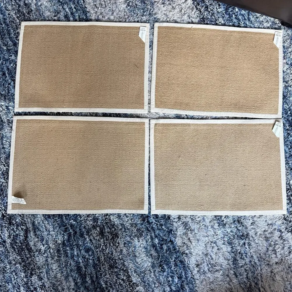 Pier 1 Imports Set 4 Beige Jute Cotton Woven Placemats Rectangular 14x20 India
